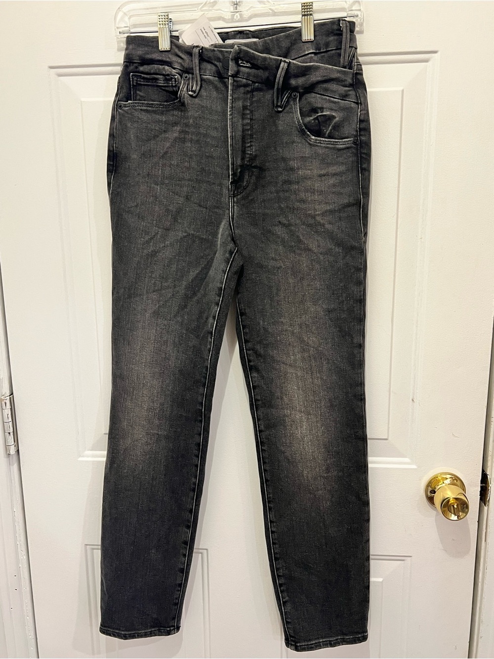Good American Crossover Waist Asymmetric High Rise Skinny Jeans 4 / 27